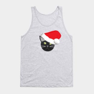 Christmas Kitty Cat Wearing a Santa Hat (Green Background) Tank Top